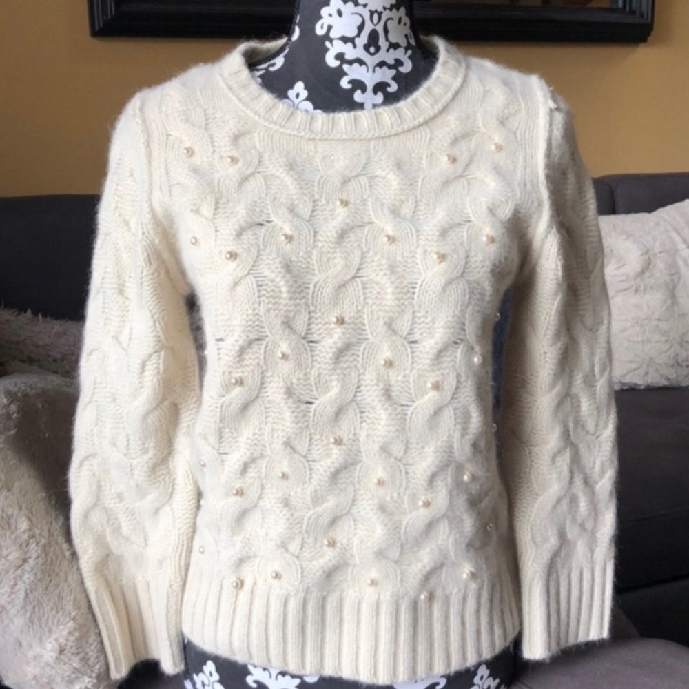 Ann Taylor Cream Wool & Rabbit Hair Pearl Sweater
